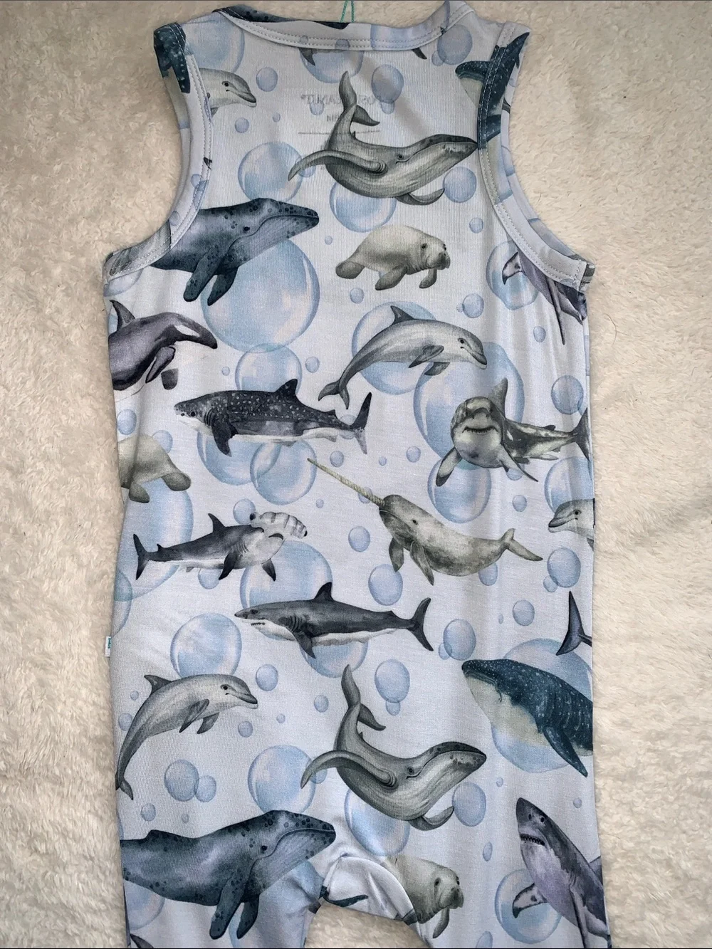 NWT Posh Peanut Sharkly Racerback Romper 12-18M Sharks
